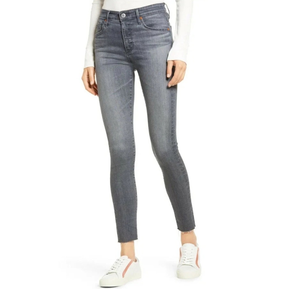AG Women 24 NWT Skinny High Rise Farrah Ankle Gray Raw Hem Denim Jeans Gray
